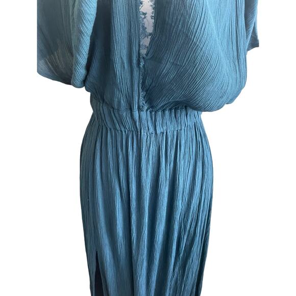 Boutique Women Maxi Viscose Dress M Teal Boho Chic Gauzy Beach Resort Cruisewear - Picture 4 of 13